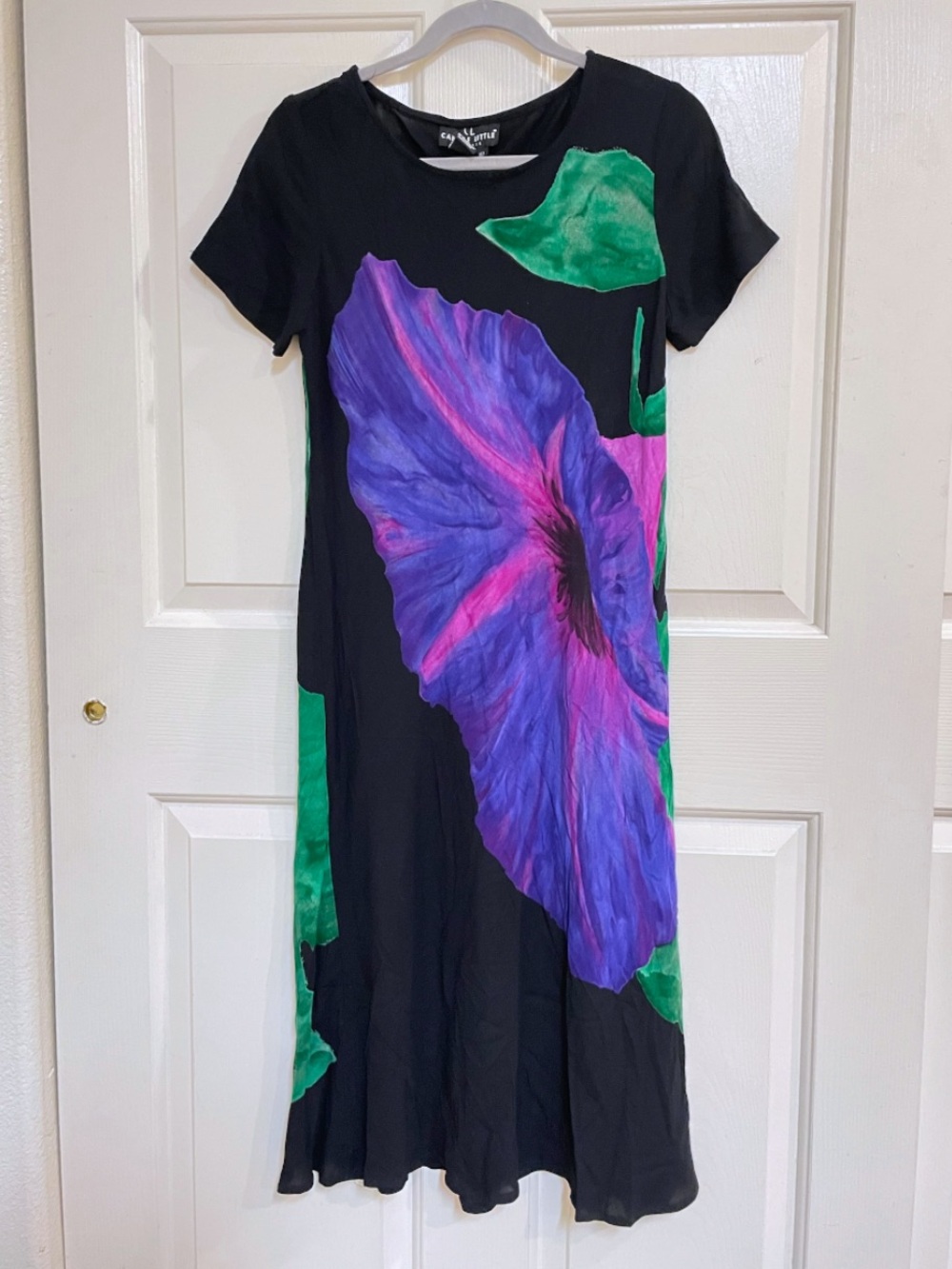 Vintage 90s floral lagenlook morning glory art to wear Carole Little dress S/M